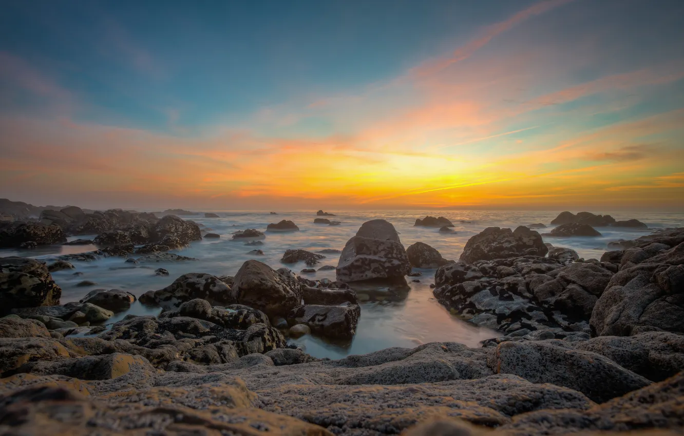 Фото обои пляж, камни, океан, рассвет, Portugal, Porto