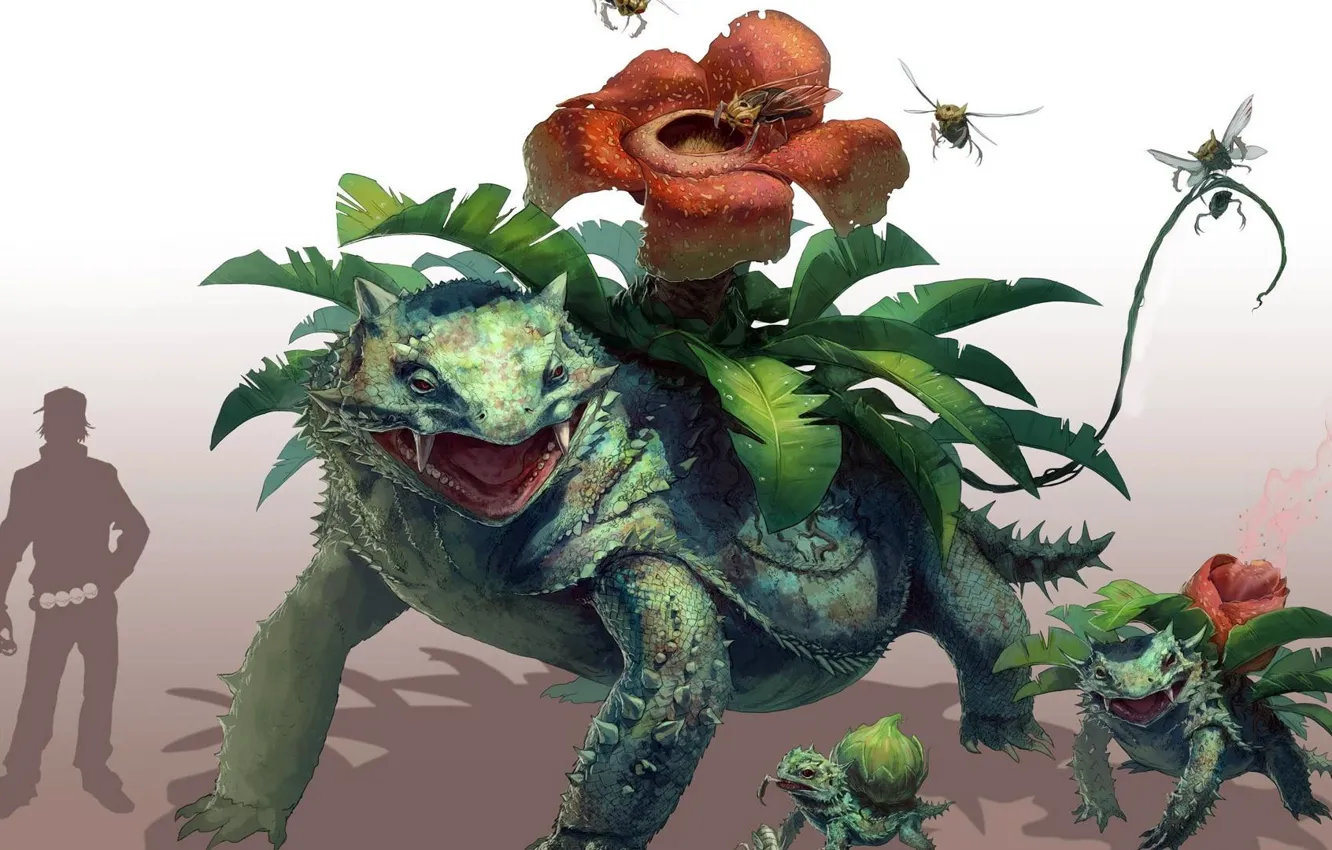 Фото обои fantasy art, Ivysaur, Venusaur, бульбазавр арт, Bulbasaur