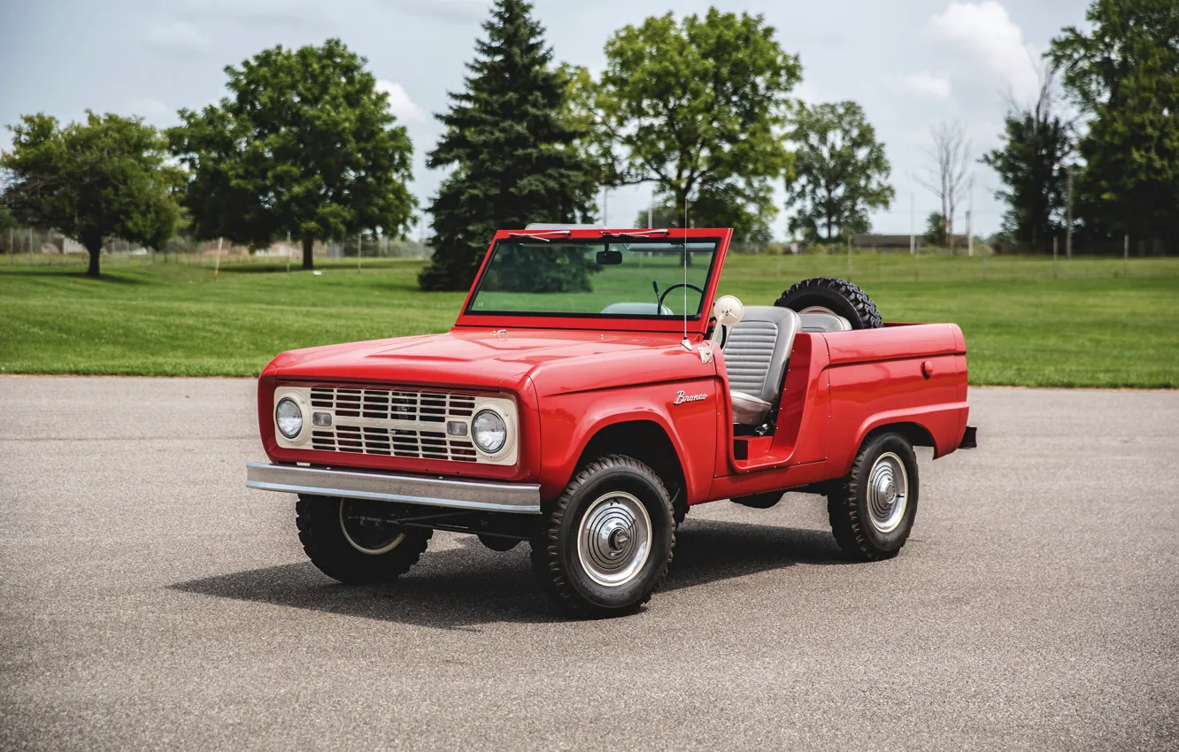 Фото обои красный, Roadster, Ford, 1966, Bronco, бездверный