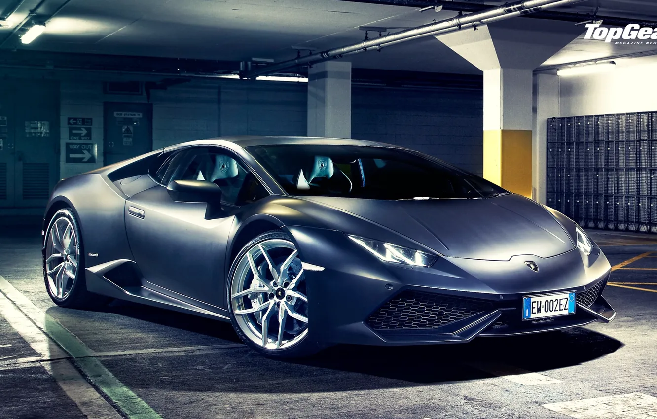 Фото обои Lamborghini, Top Gear, Front, Black, Matte, Parking, Huracan, LP610-4