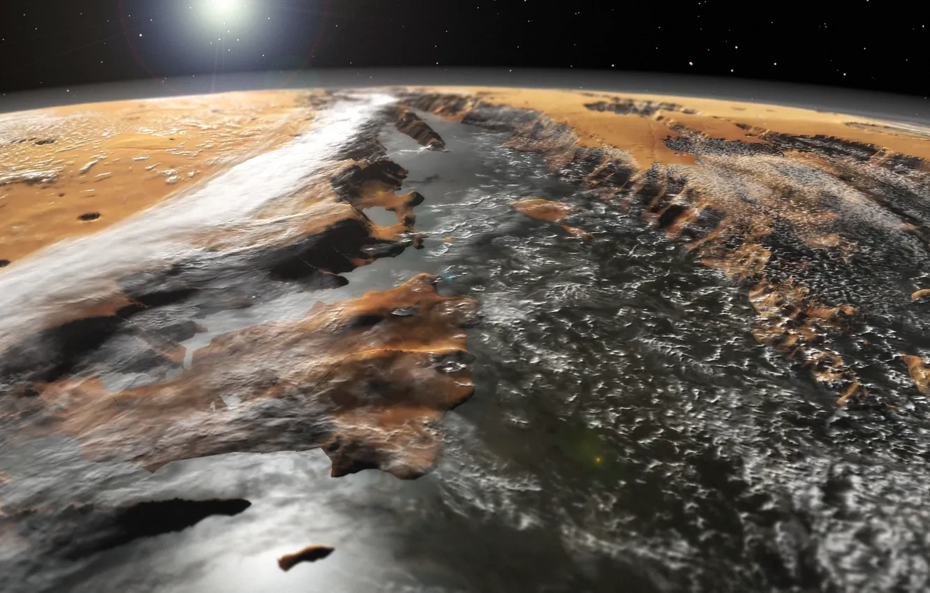 Фото обои космос, поверхность, Марс, система каньонов, Долины Маринер