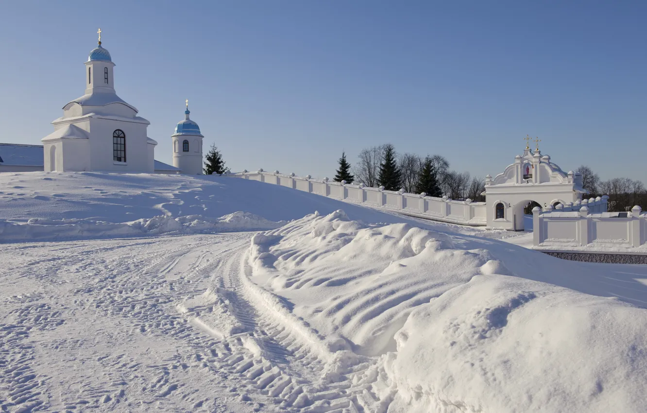 Фото обои зима, настроение, монастырь