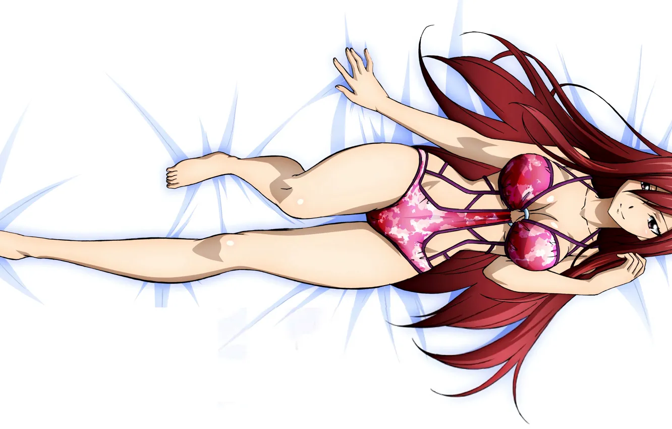 Фото обои girl, sexy, cleavage, red hair, long hair, boobs, anime, beautiful