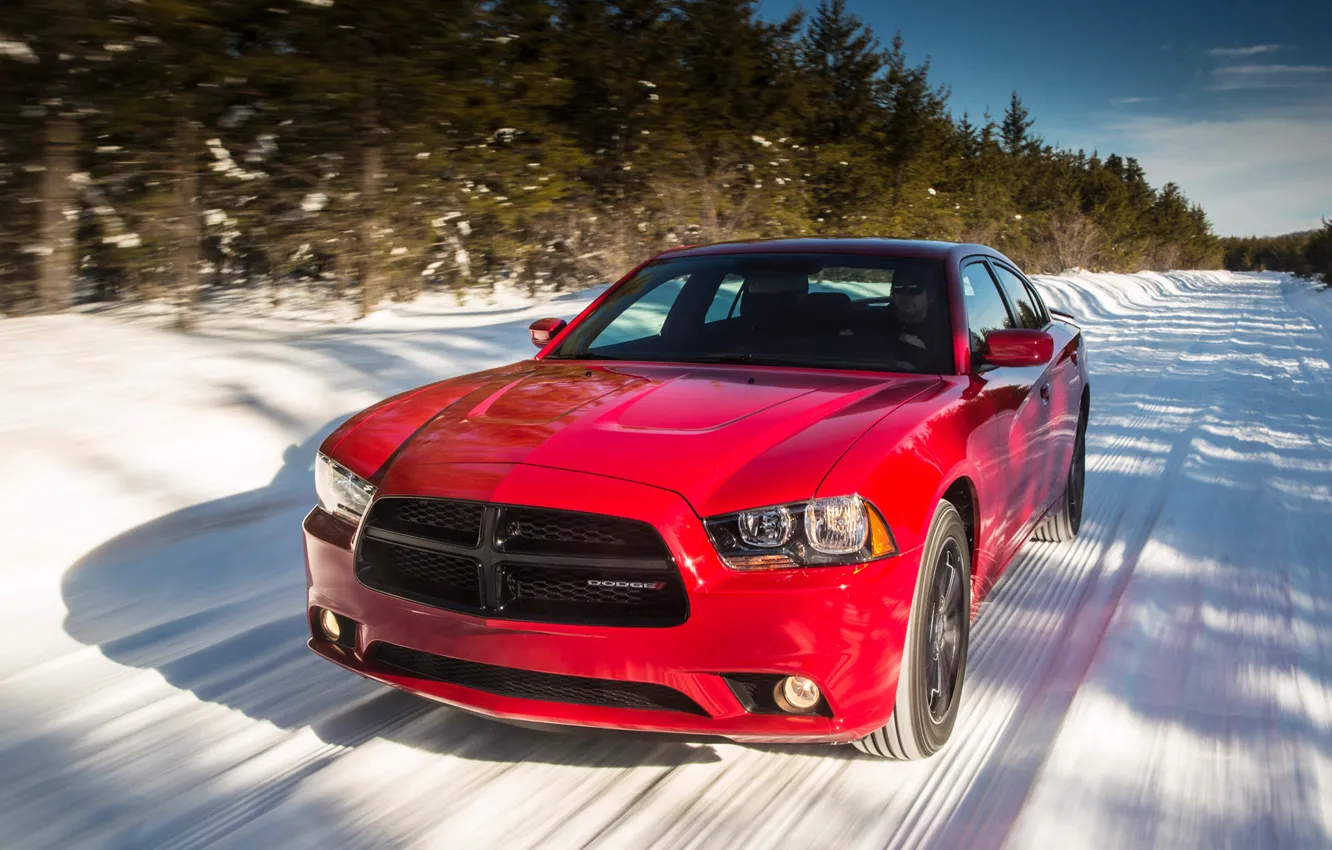Фото обои дорога, снег, Dodge, автомобиль, Charger, Sport, AWD