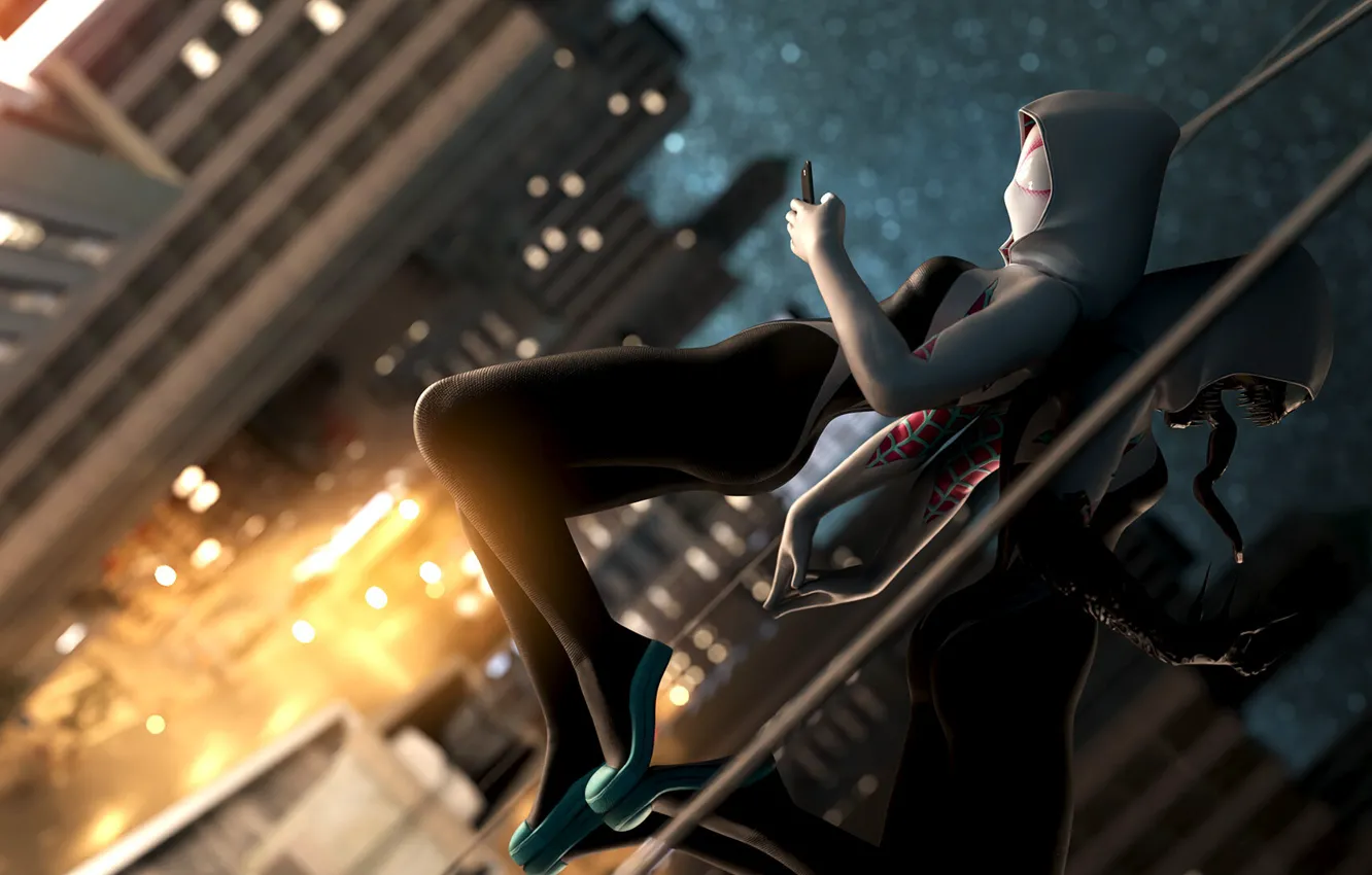 Фото обои city, night, women, digital art, Marvel Comics, Venom, Gwen Stacy, Spider-Girl