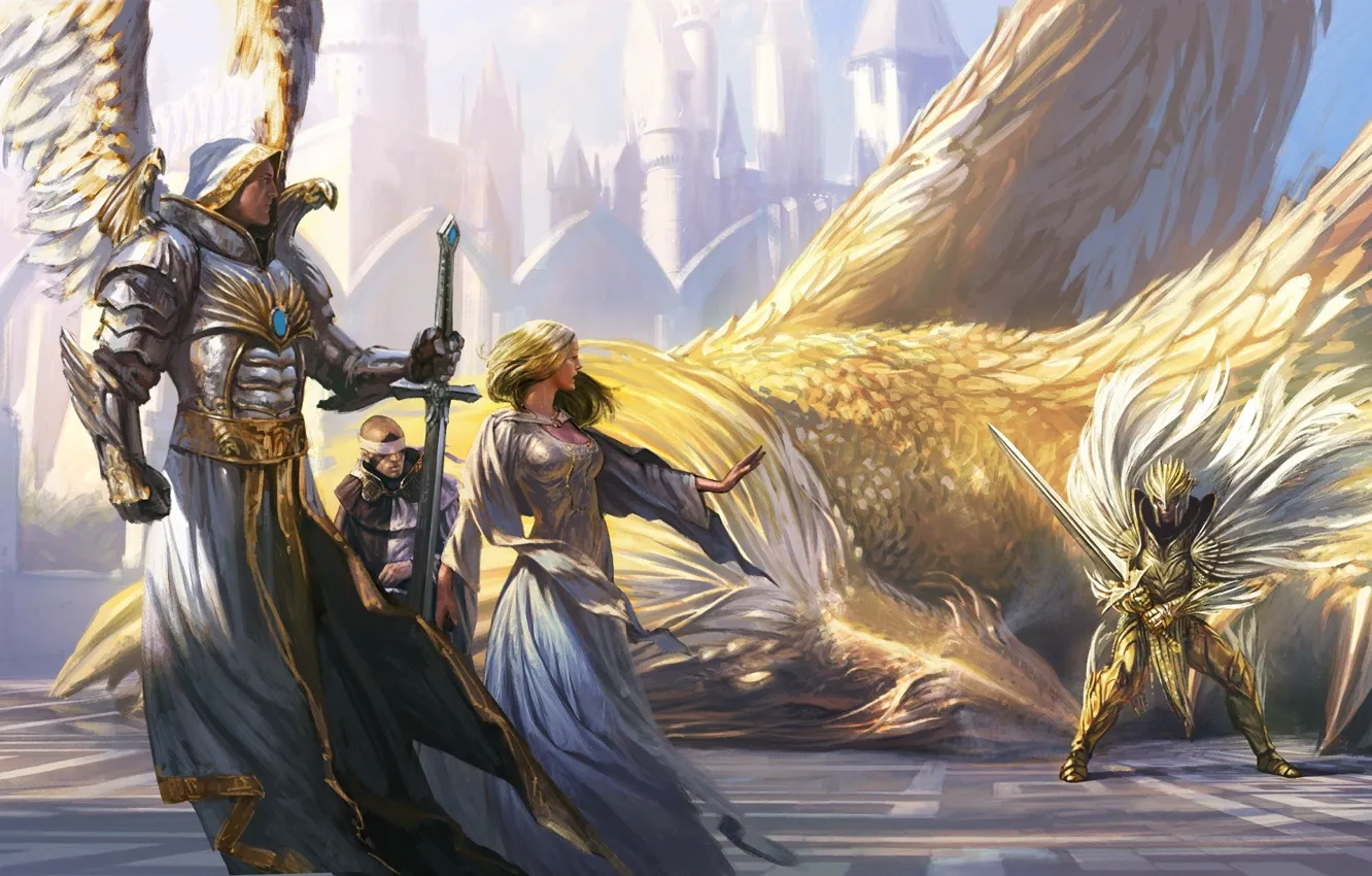 Фото обои sword, fantasy, game, armor, weapon, wings, angel, dragon