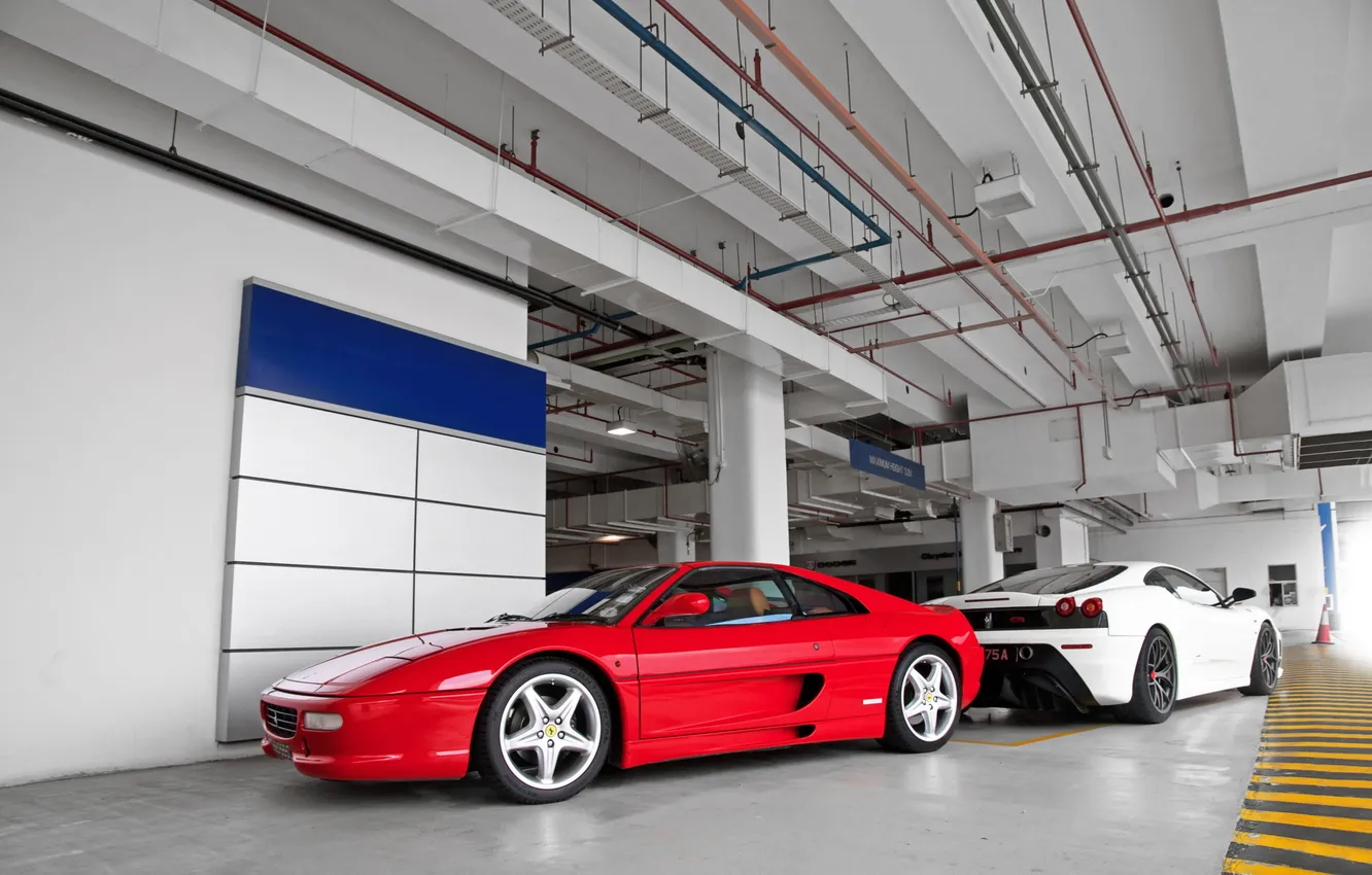 Фото обои белый, красный, отражение, Ferrari, red, white, феррари, ф430 скудерия