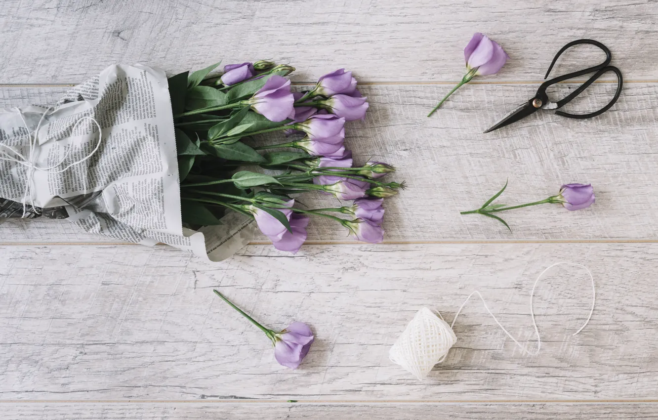 Фото обои букет, Beautiful, wood, flowers, purple, bouquet, эустома, eustoma