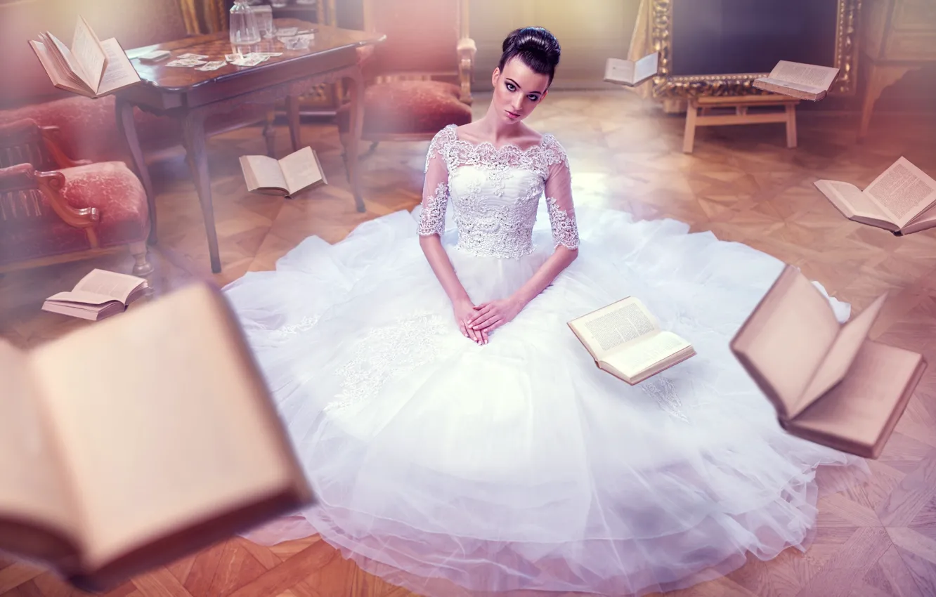 Фото обои платье, невеста, Vita Vecera, flying books