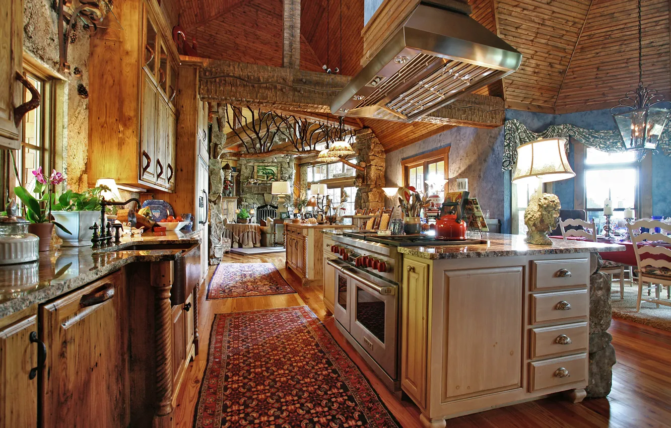Фото обои дизайн, стиль, интерьер, living room, жилое пространство, kitchen, ранчо, rancho