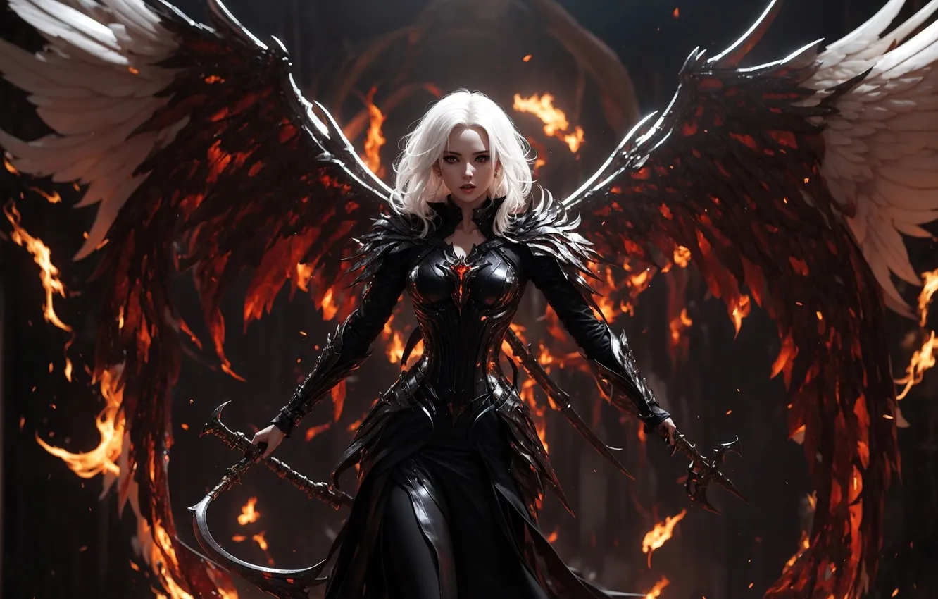 Фото обои girl, weapon, Fallen angel, AI Art