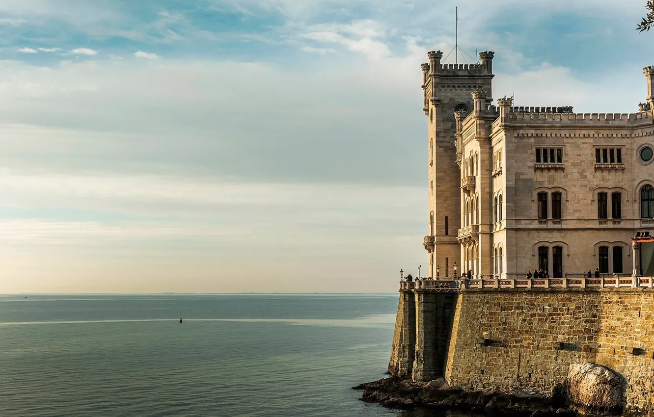 Фото обои море, замок, Италия, Триест