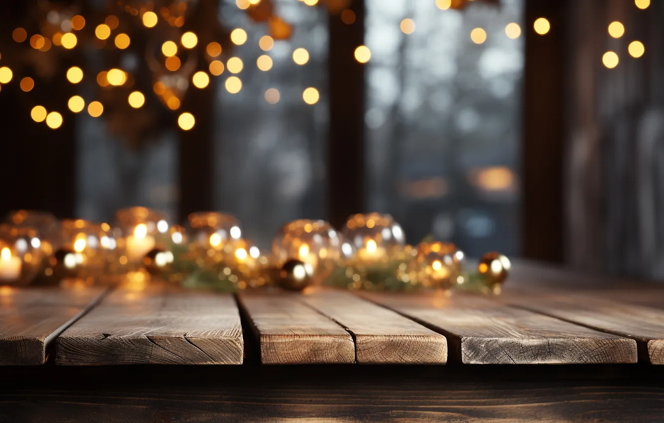 Фото обои украшения, lights, фон, шары, Рождество, Новый год, golden, new year