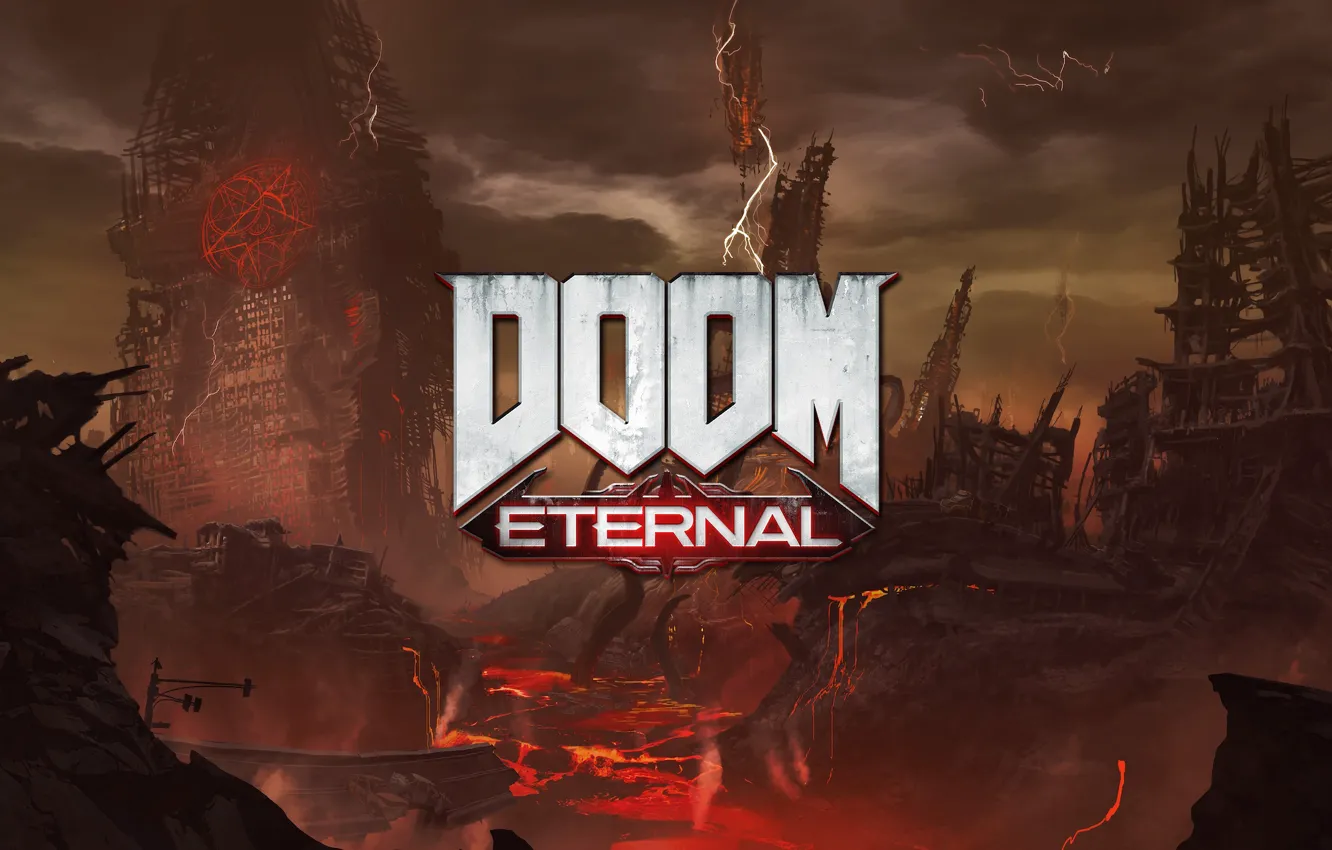 Фото обои логотип, logo, Дум, DOOM, Gamescom 2018, DOOM Eternal, Дум Этернал, Этернал