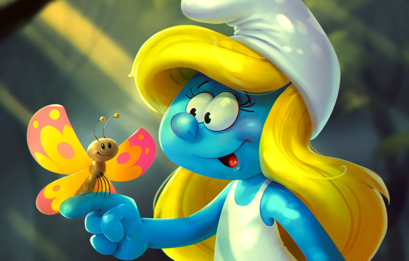 Фото обои бабочка, арт, детская, Smurfette, Katya Art