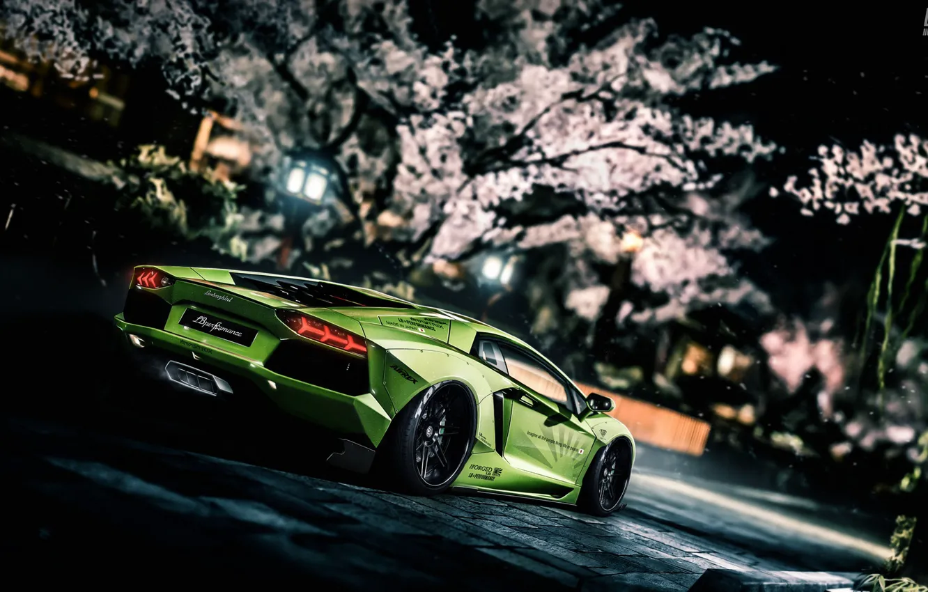 Фото обои Авто, Lamborghini, Зеленый, Машина, Суперкар, Aventador, Lamborghini Aventador, Транспорт