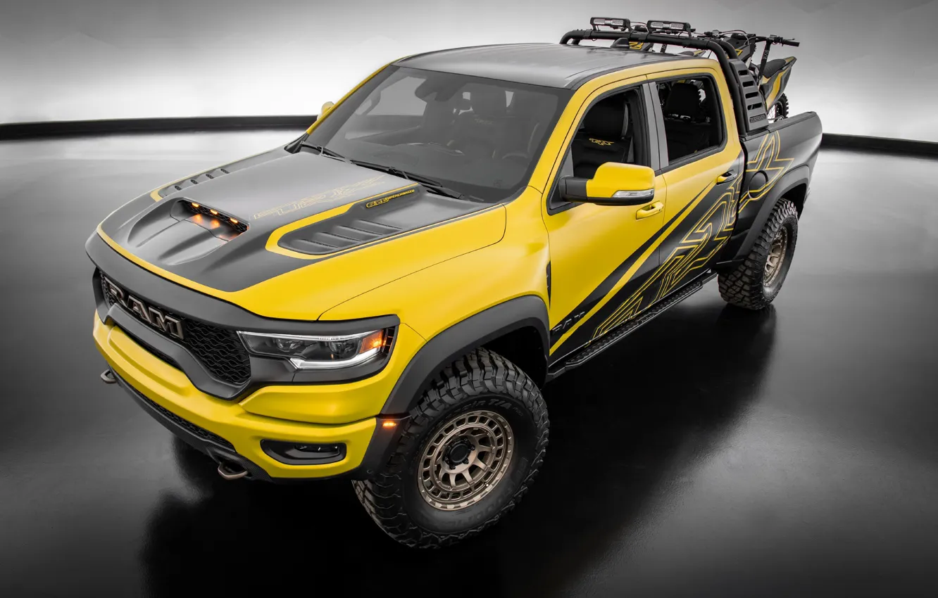 Фото обои Dodge, Pickup, SEMA, Dodge RAM, TRX, SEMA 2022, Ram 1500 TRX Gold Shot Concept