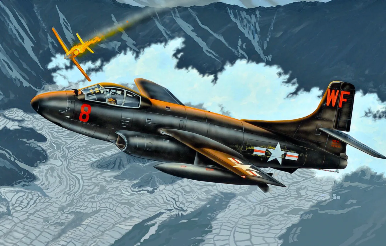 Фото обои war, art, painting, aviation, jet, Douglas F3D Skyknight