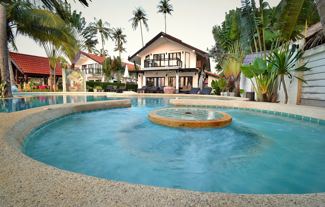 Фото обои город, пальмы, вилла, бассейн, архитектура, курорт, Sai Name Lanta, villa Malee