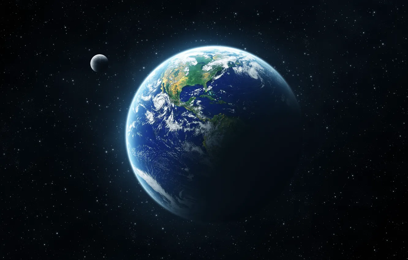 Фото обои Луна, Планета, Космос, Земля, Terra