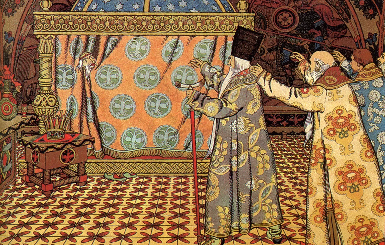 Фото обои корона, Билибин Иван Яковлевич, (1876-1942), Пробуждение Дадона