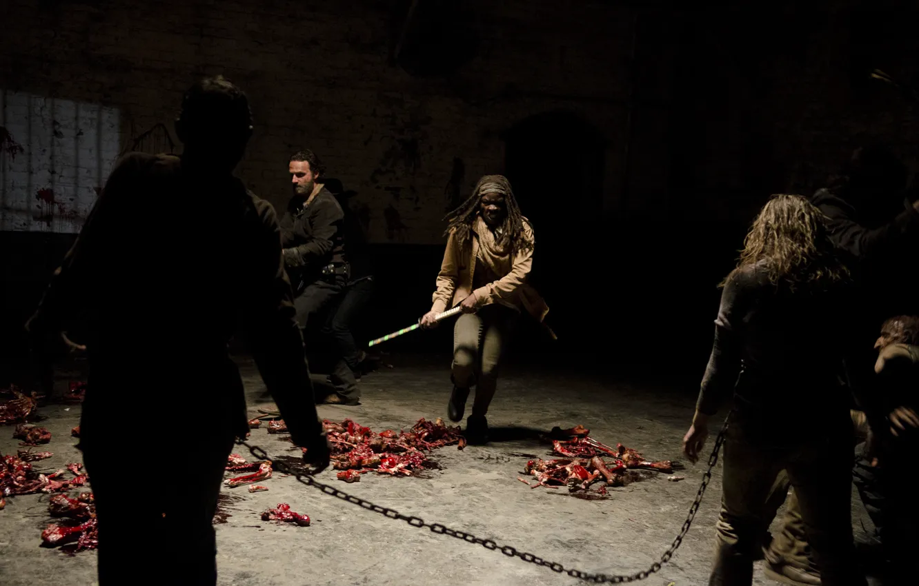 Фото обои цепи, The Walking Dead, Рик Граймс, Мишонн, Ходячие Мертвецы, Ходячие