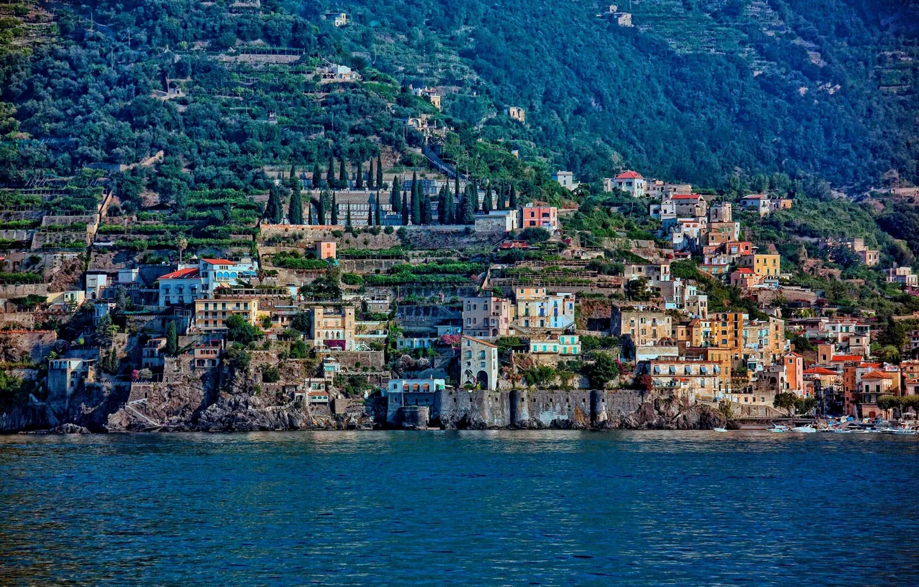Фото обои здания, Италия, панорама, Italy, Amalfi Coast, Gulf of Salerno, Амальфитанское побережье, Салернский залив