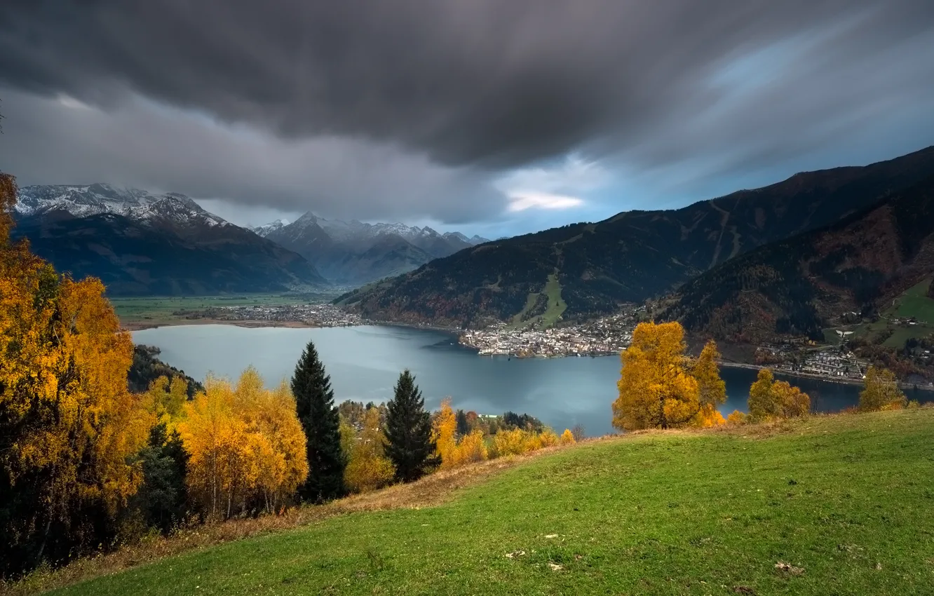 Фото обои осень, горы, озеро, Австрия
