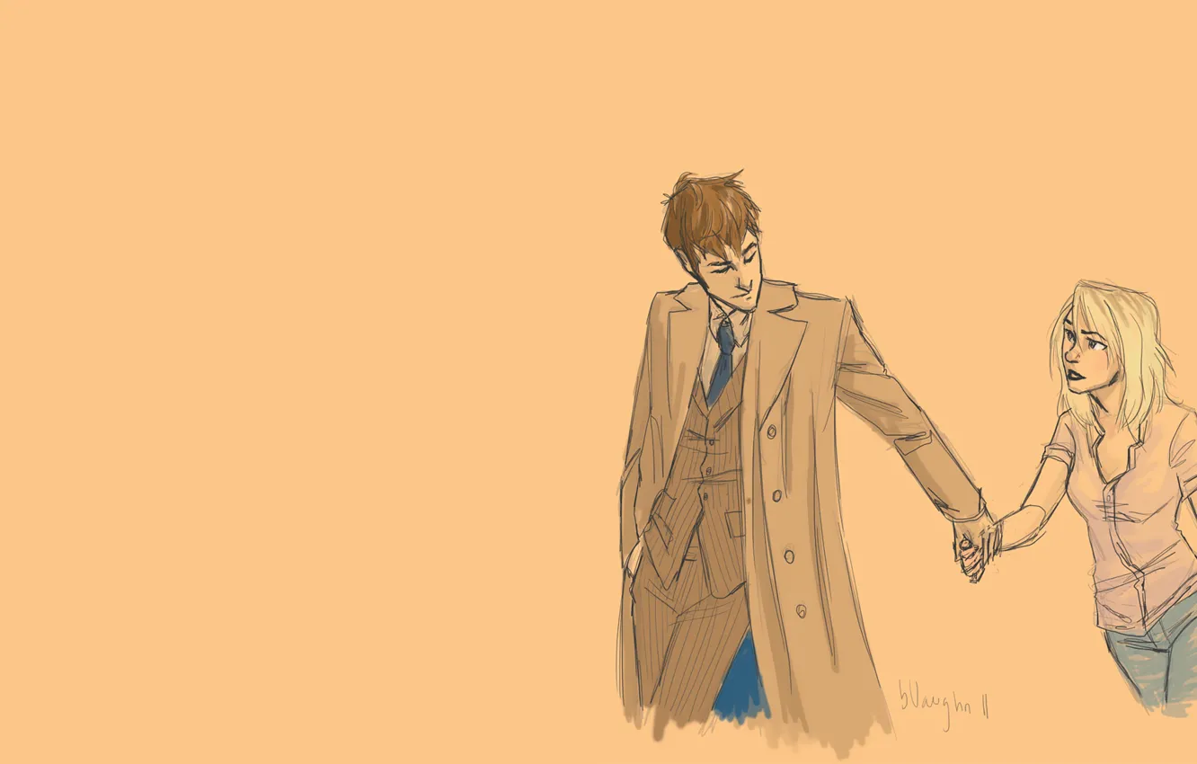 Фото обои девушка, рисунок, арт, блондинка, мужчина, пальто, Doctor Who, Доктор Кто