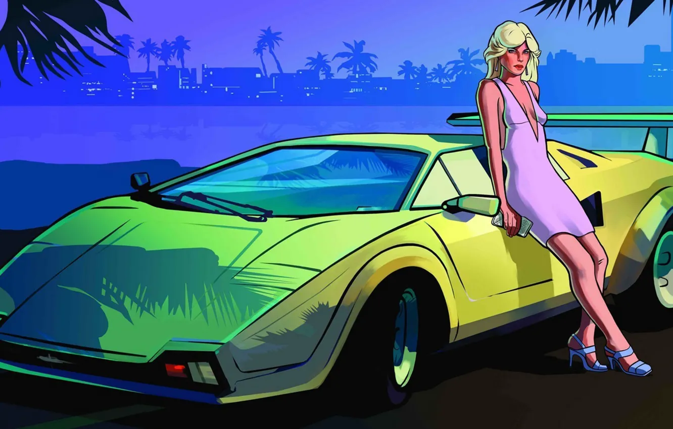 Фото обои город, тачка, cars, girls, games, Rockstar, gta, Gta vice city