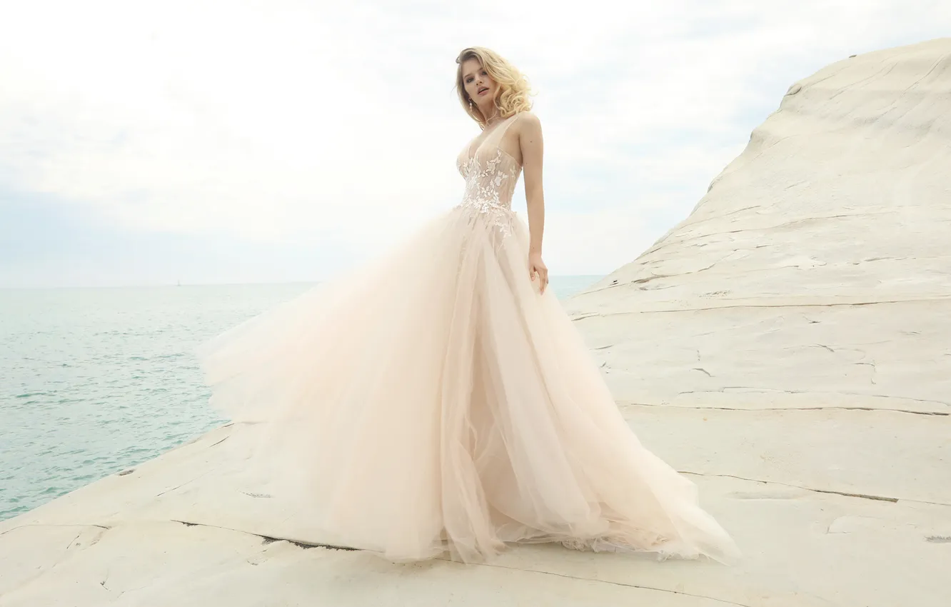 Фото обои dress, woman, beautiful, model, pretty, blonde, wedding, bride