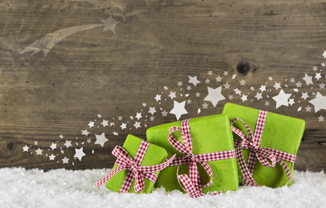 Фото обои Новый Год, Рождество, подарки, Christmas, wood, snow, decoration, gifts