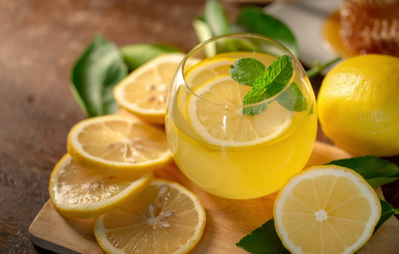 Фото обои лимон, мята, Лимонад