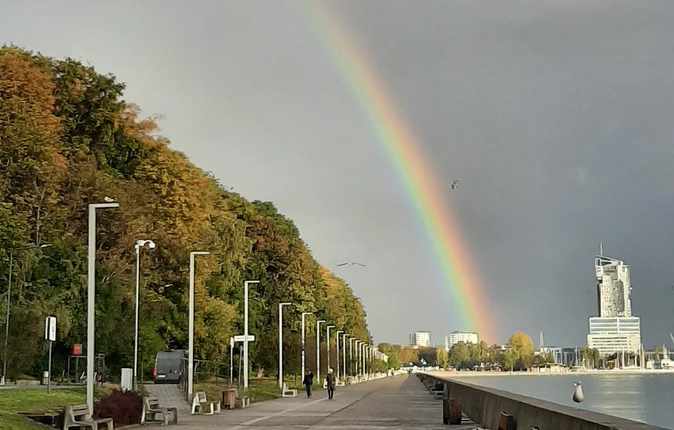 Фото обои morze, tęcza, deptak