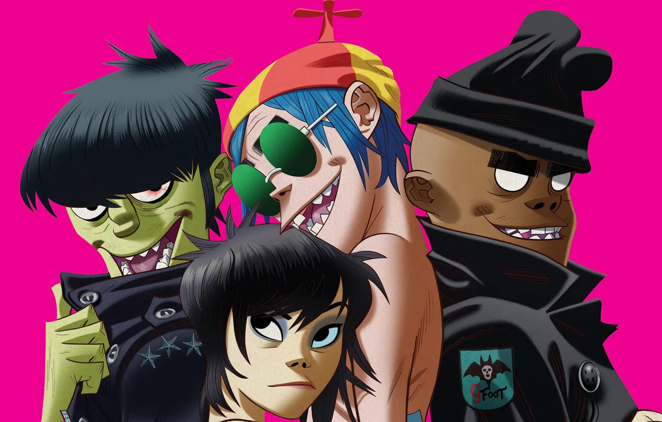 Фото обои Музыка, Стиль, Gorillaz, Группа, Noodle, Russel Hobbs, Нудл, Jamie Hewlett