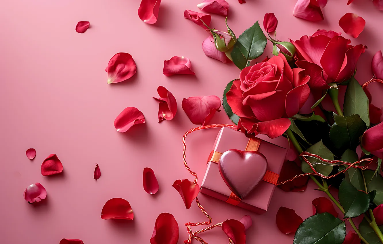 Фото обои любовь, цветы, подарок, романтика, сердце, розы, love, День святого Валентина