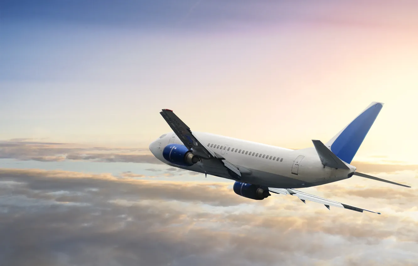 Фото обои небо, облака, полет, самолет, боинг, пассажирский