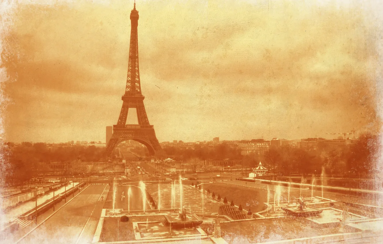 Фото обои ретро, Франция, Париж, Эйфелева башня