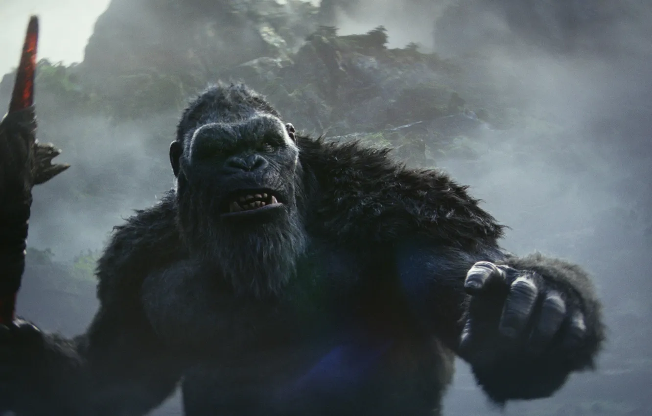 Фото обои Обезьяна, США, Legendary Pictures, Фантастика, Боевик, 2024, Godzilla x Kong: The New Empire, Годзилла и …