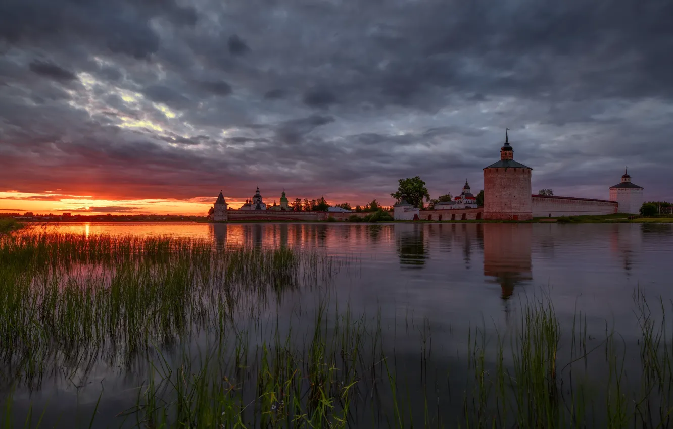 Фото обои пейзаж, закат, природа, вечер, Максим Евдокимов, Кирилло-Белозерский монастырь, Сиверское озеро