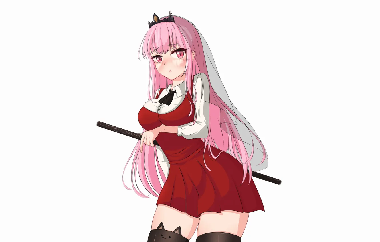 Фото обои girl, sexy, thighhighs, pink hair, long hair, dress, boobs, anime