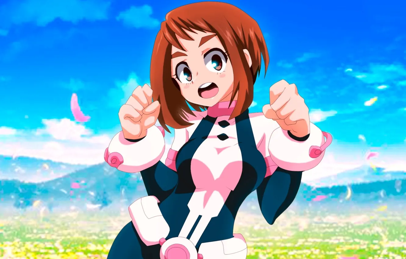 Фото обои anime, hero, manga, japanese, seifuku, Boku no Hero Academia, by gevdano, Uraraka Ochako