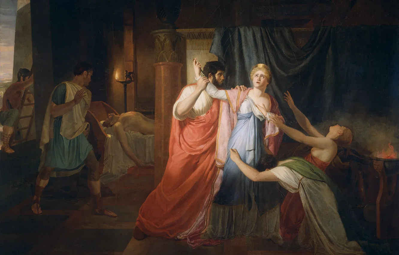 Фото обои масло, картина, холст, 1810, Jean Eugene Charles Alberti, Жан-Эжен-Чарльз Альберти, Проклос сдерживает Клеопатру...