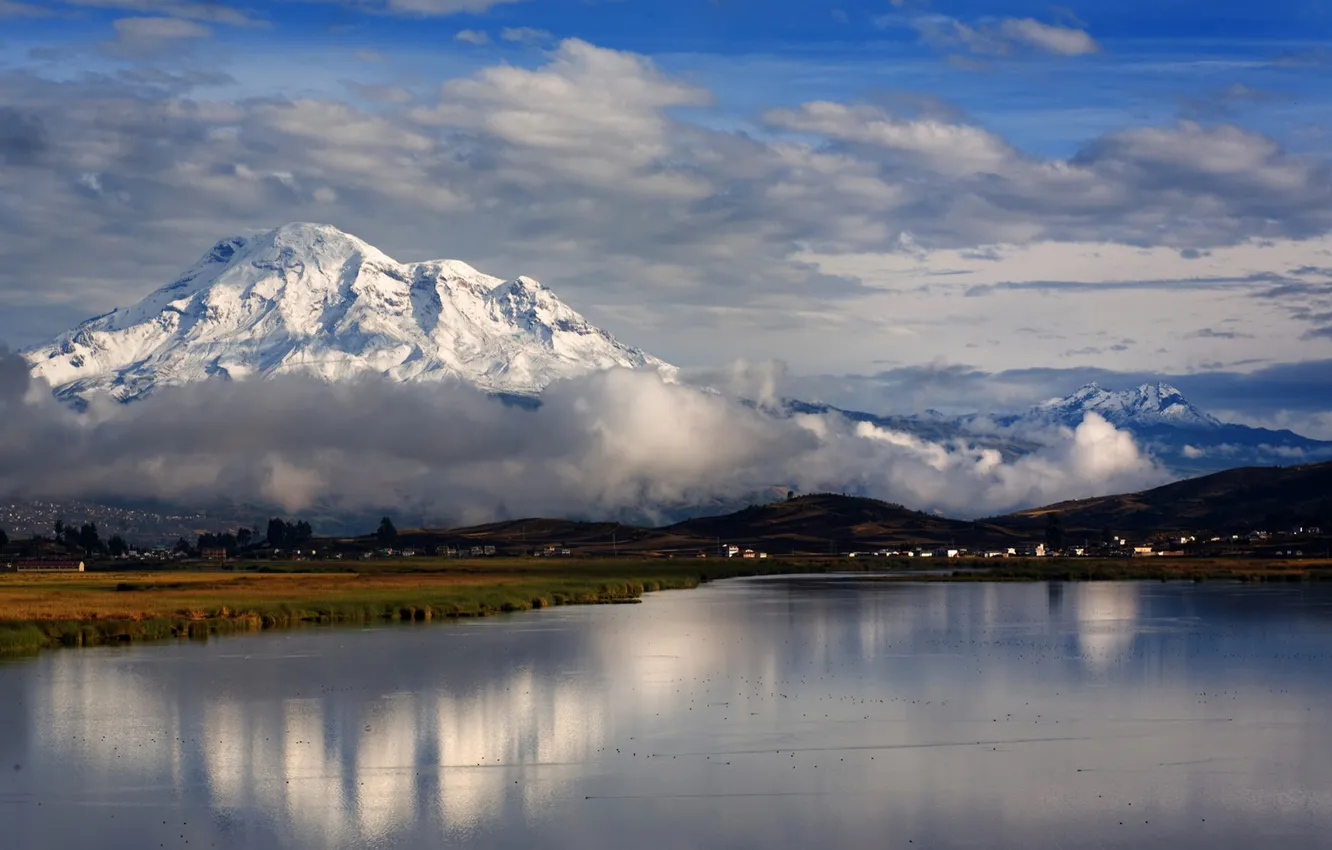 Фото обои облака, горы, озеро
