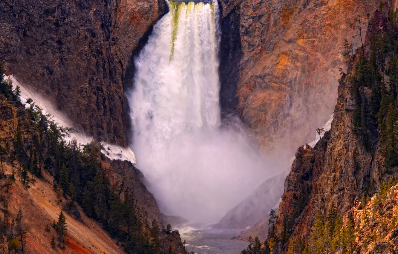Фото обои скалы, вид, водопад, национальный парк