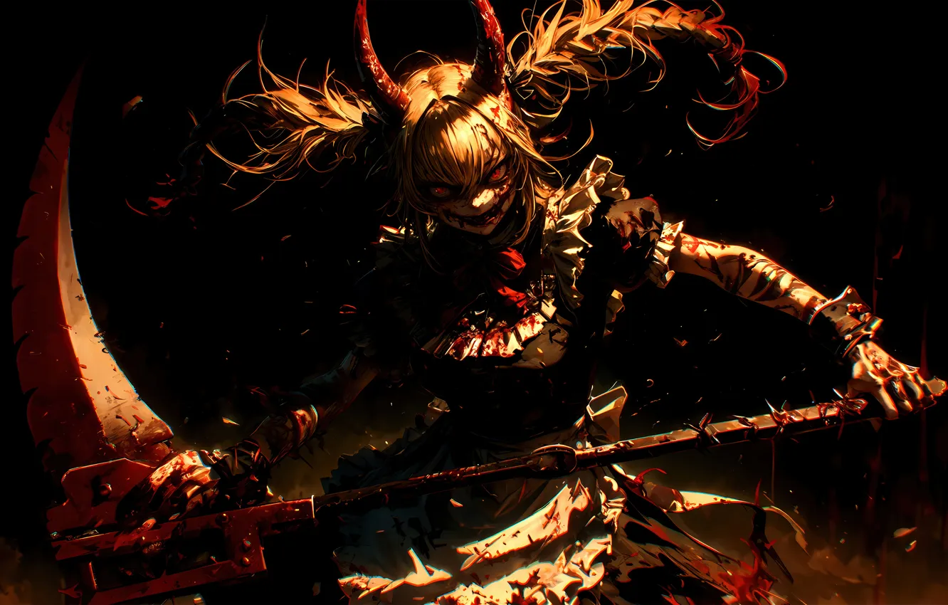 Фото обои demon, girl, blood, game, anime, blonde, assassin, asian