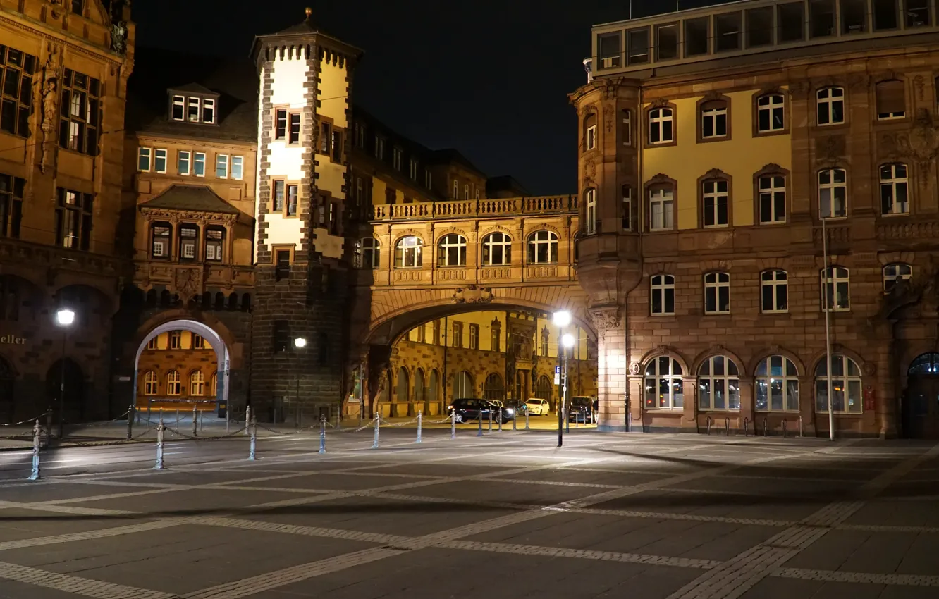 Фото обои Ночь, Германия, Здания, Frankfurt, Germany, Night, Buildings, Франкфурт