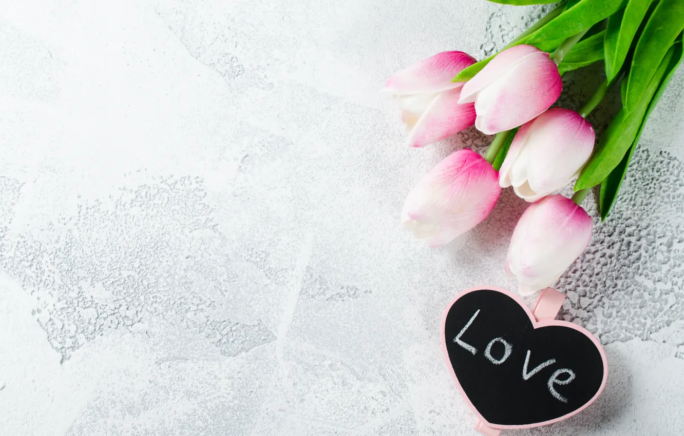 Фото обои любовь, цветы, сердце, букет, тюльпаны, love, розовые, heart