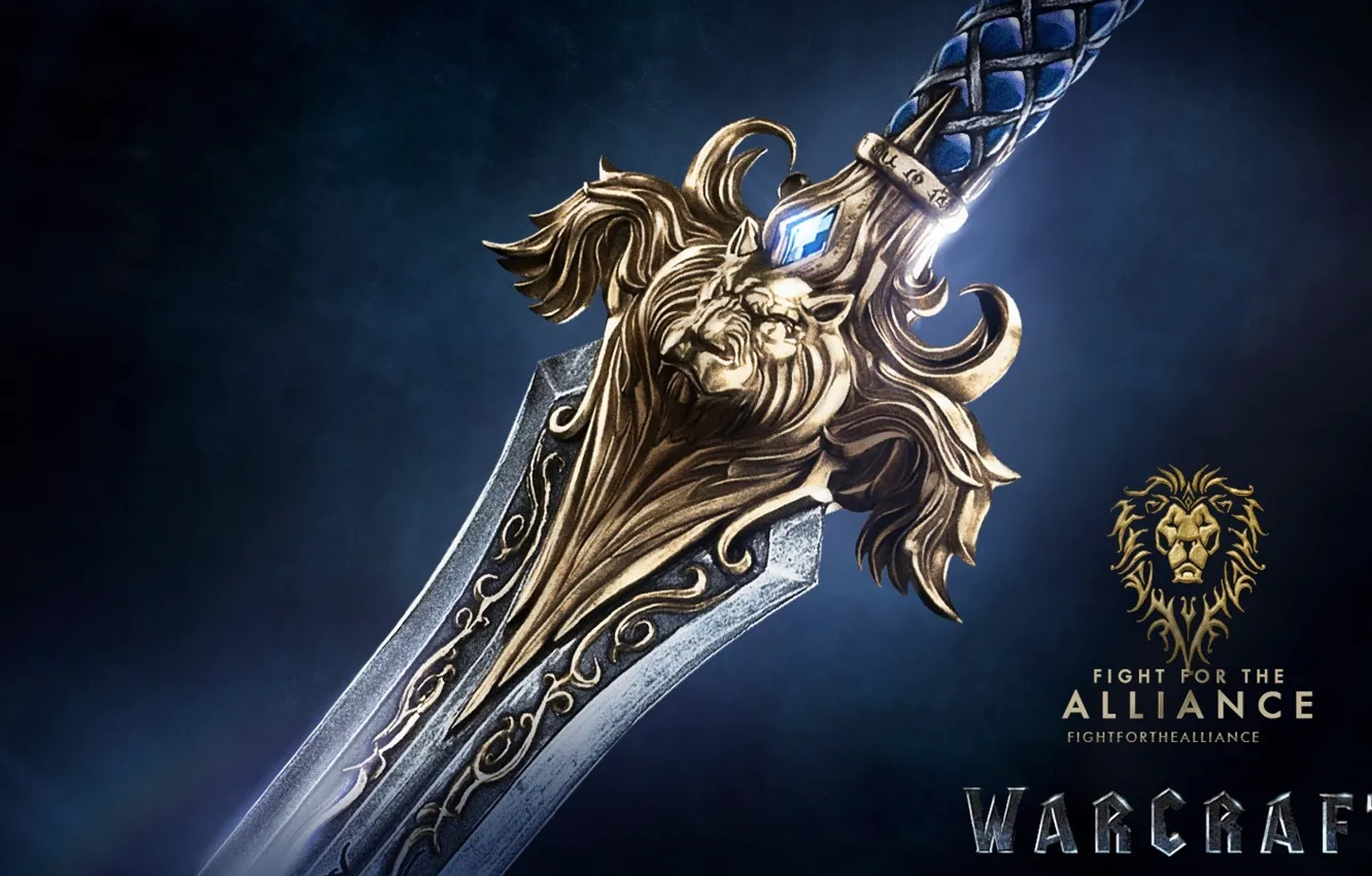 Фото обои cinema, sword, logo, game, Warcraft, war, lion, symbol