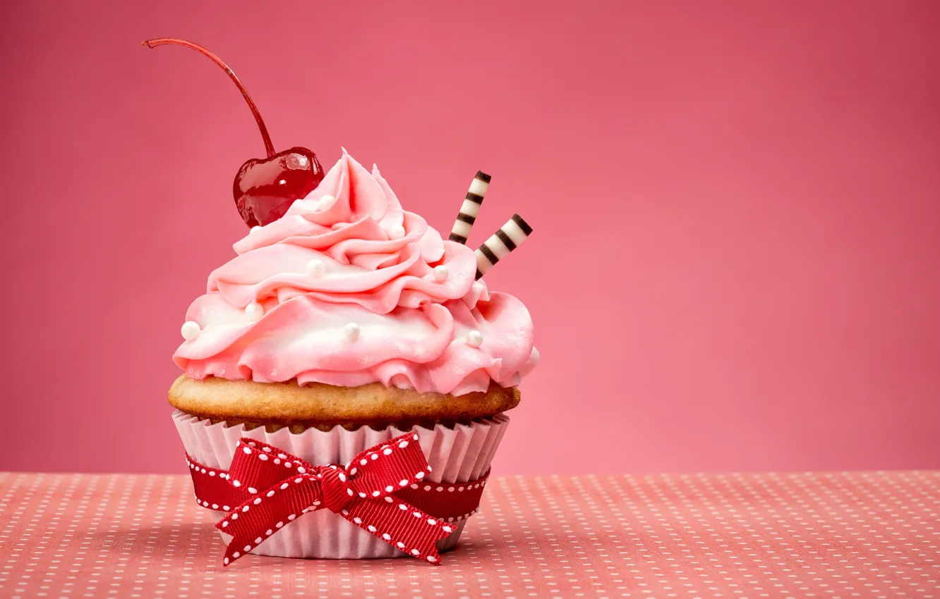 Фото обои бантик, cake, крем, Happy Birthday, pink, sweet, cupcake, кекс
